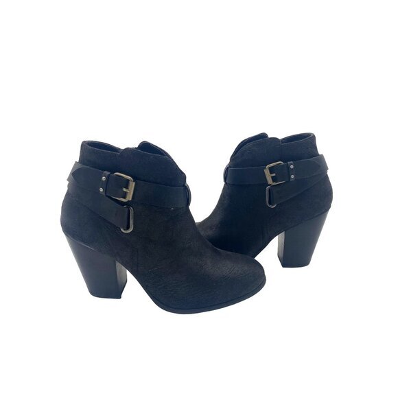 XOXO Katniss Bootie Womens SZ 7.5 Black Faux Suede‎ Block Heel Almond Toe Goth - Picture 1 of 9